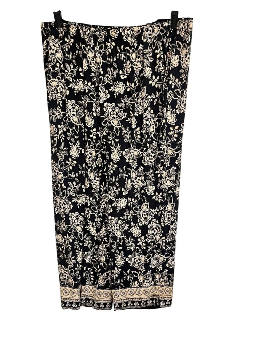Neutral Floral Wide Leg Pull On Pant Black XL Earthy Granola Resort Preppy Chic
